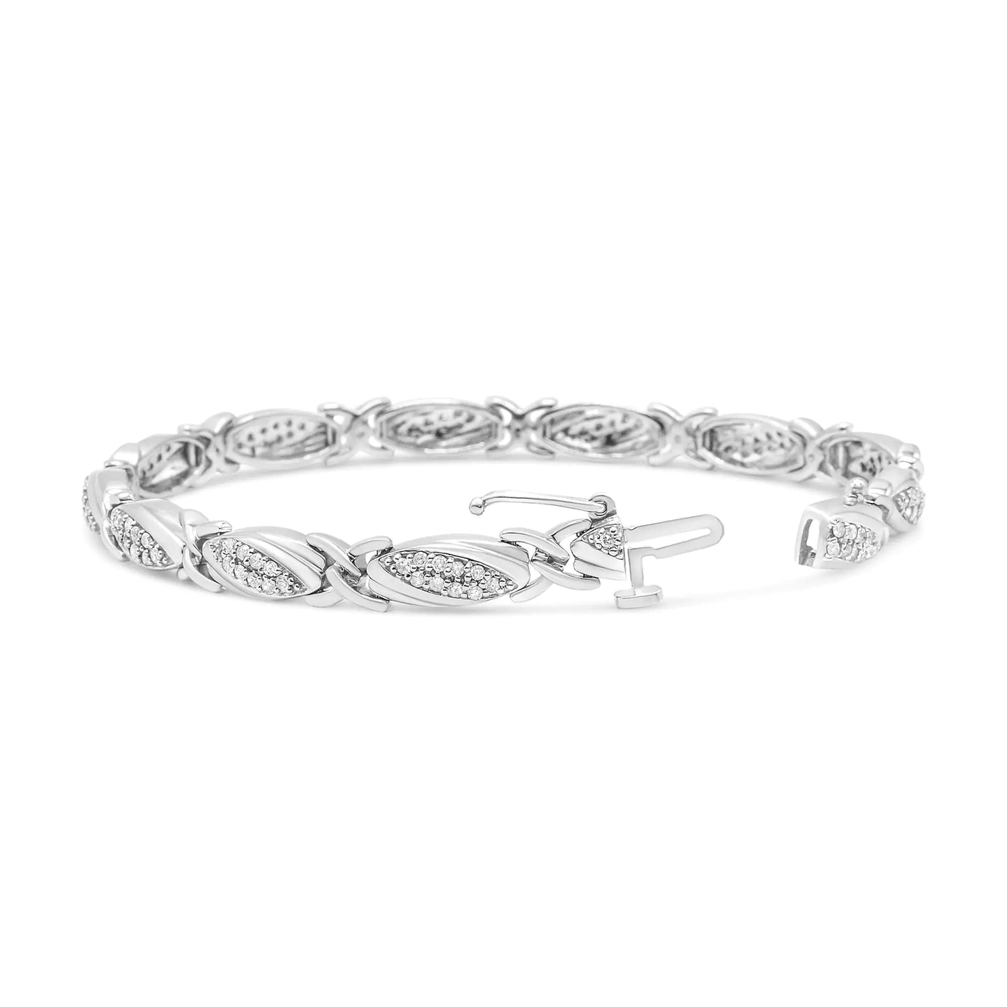 .925 Sterling Silver 1.0 Cttw Miracle-Set Diamond Round Faceted Bezel Tennis Bracelet (I-J Color, I3 Clarity)