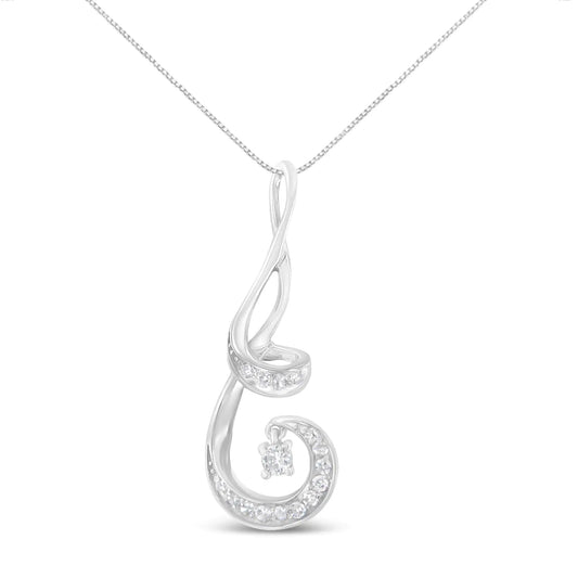 Espira 10K White Gold 1/5 Cttw Brilliant-Cut Diamond Sparkling Spiral 18" Pendant Necklace (J-K color, I2-I3 Clarity)