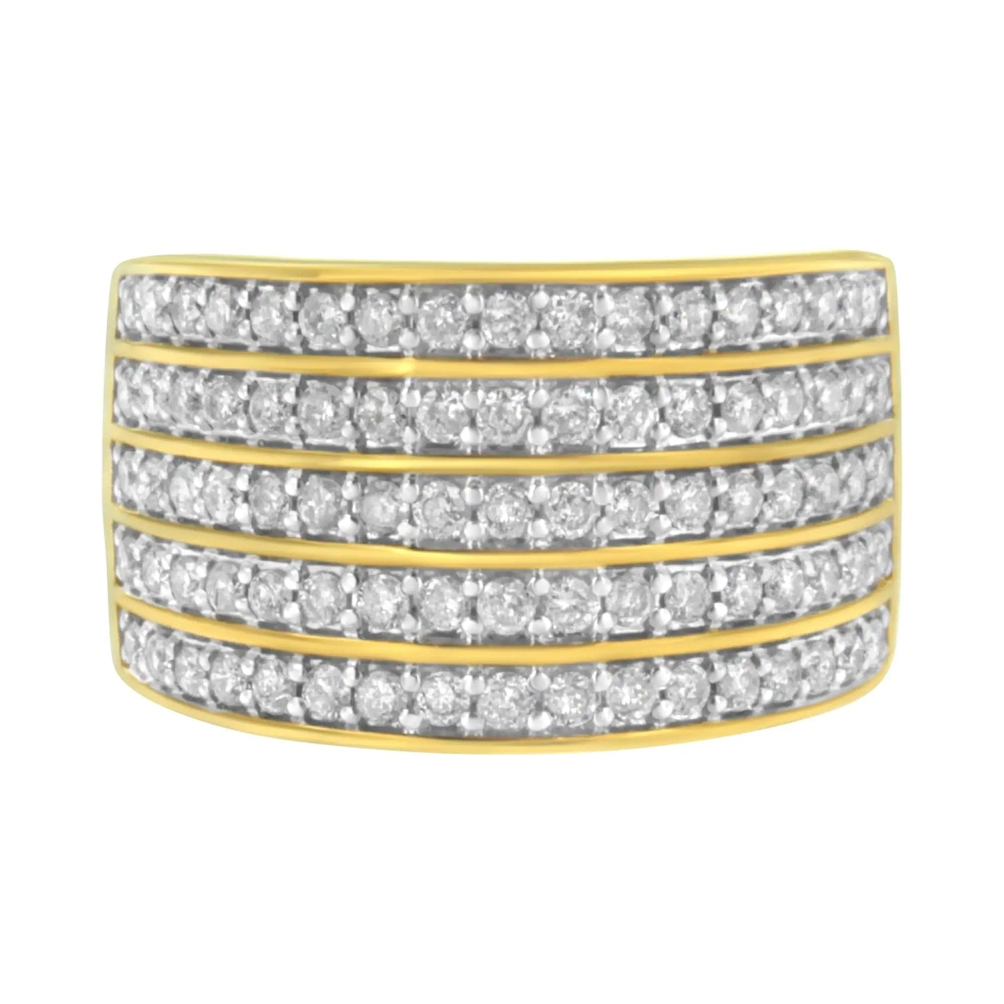 14K Yellow Gold Plated .925 Sterling Silver Diamond Multi-Row Band Ring (1 1/10 Cttw, J-K Color, I1-I2 Clarity)