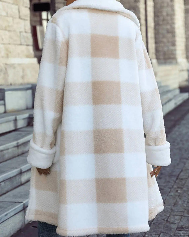 Single Breasted Plush Long Coat Women Blazer