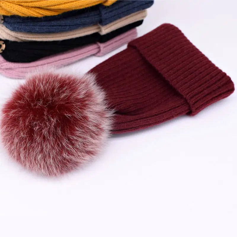 Winter Hat Luxury Fox Fur Beanie