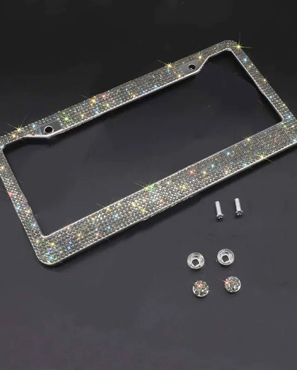 2PCS Bling License Plate Frame Glitter Crystal Sparkling Rhinestone Diamond Caps