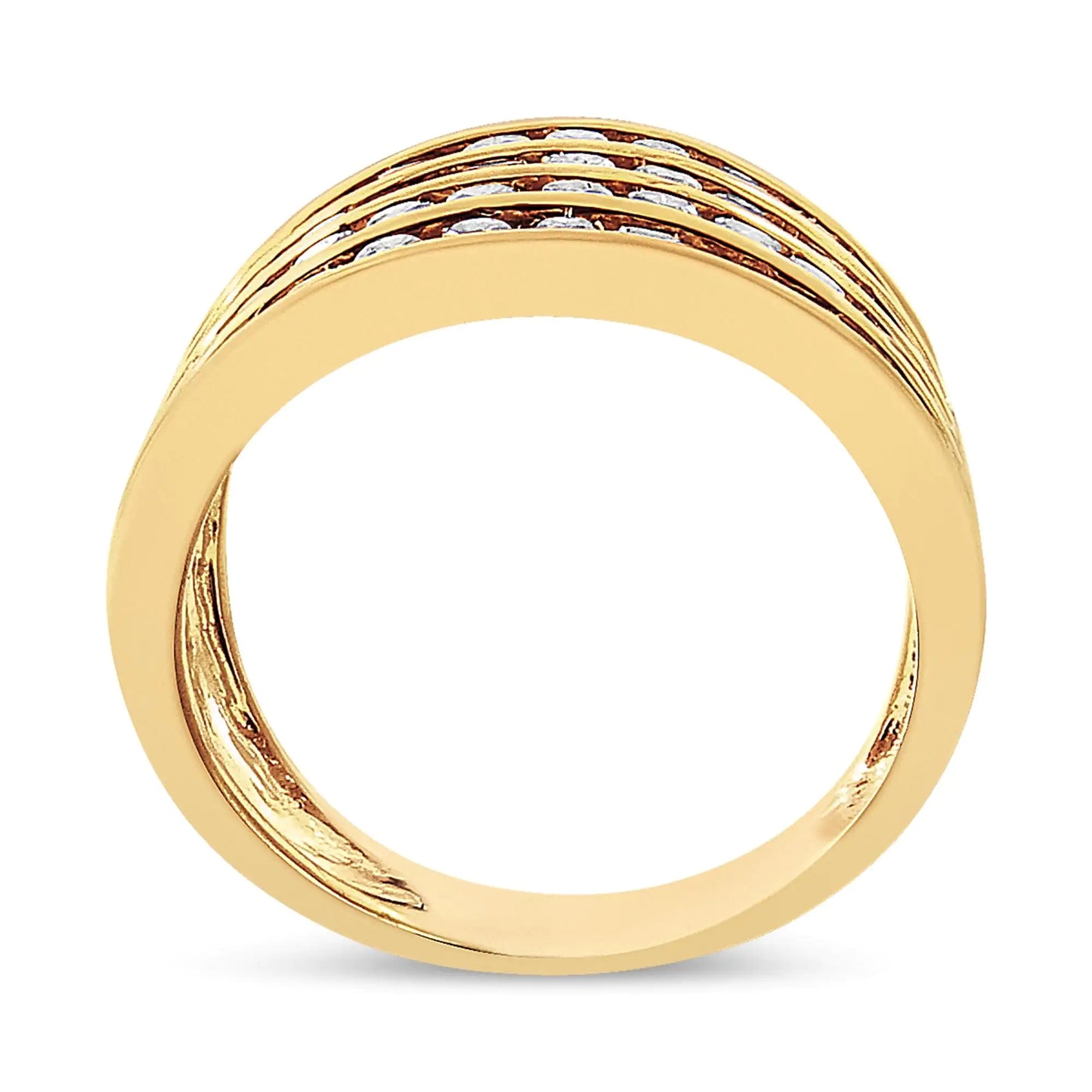 10K Yellow Gold Plated .925 Sterling Silver 1 1/2 Cttw Diamond 4 Row Channel Band Ring (Champagne Color, I2-I3 Clarity)