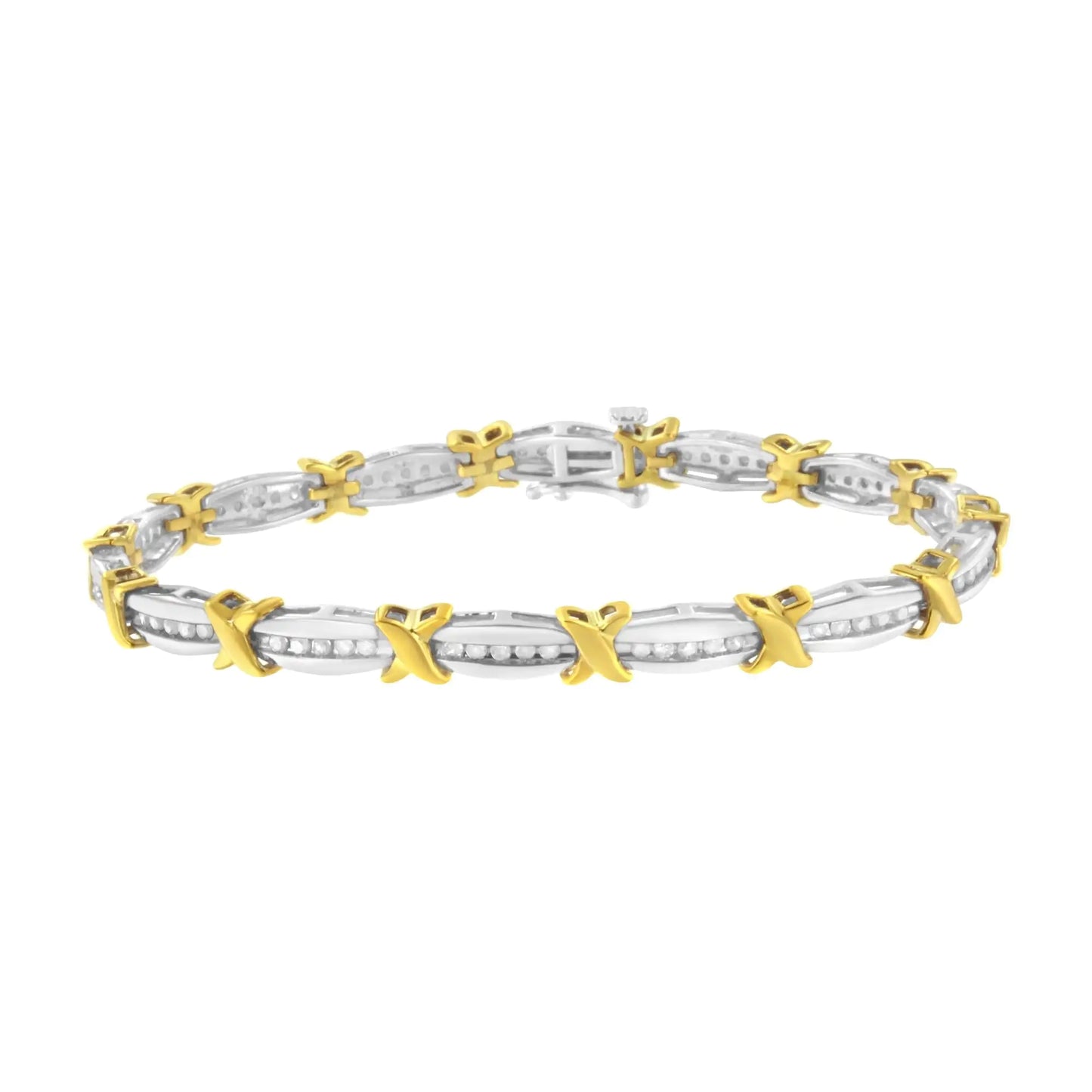 10K Two-Tone Gold Channel Set Diamond X-Link Bracelet (1 cttw, I-J Color, I2-I3 Clarity)