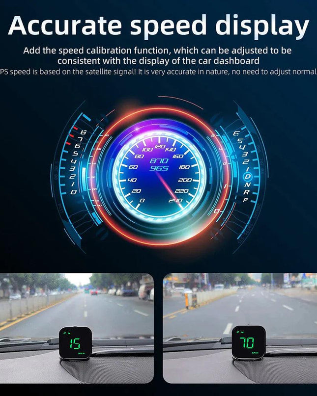 Digital Car HUD GPS Speedometer Head Up Display MPH KMH Compass Overspeed Alarm