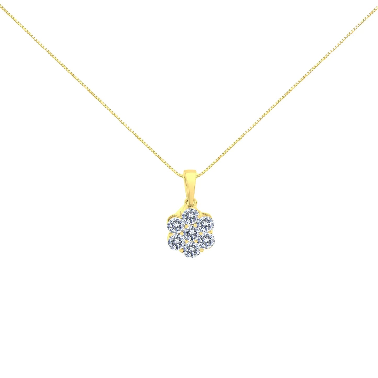 14K Yellow Gold 1.00 Cttw Brilliant Round-Cut Diamond 7 Stone Floral Cluster 18" Pendant Necklace (H-I Color, SI2-I1 Clarity)