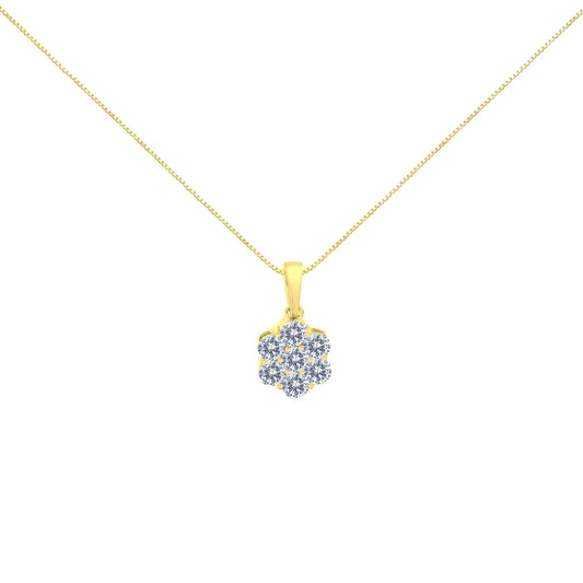 14K Yellow Gold 1.00 Cttw Brilliant Round-Cut Diamond 7 Stone Floral Cluster 18" Pendant Necklace (H-I Color, SI2-I1 Clarity)