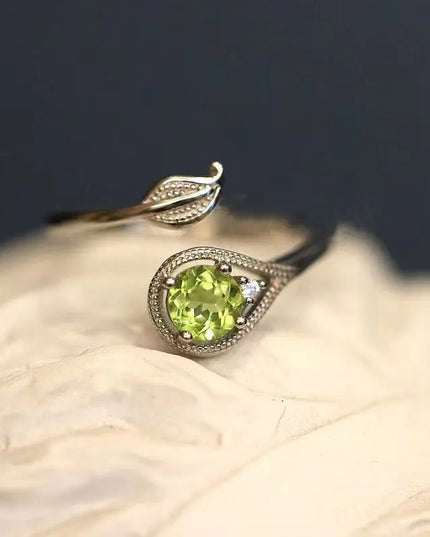 Olivine Green Gem Leaf and Branch Open Ring
