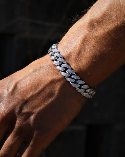 12mm Diamond Cuban Bracelet in White Gold