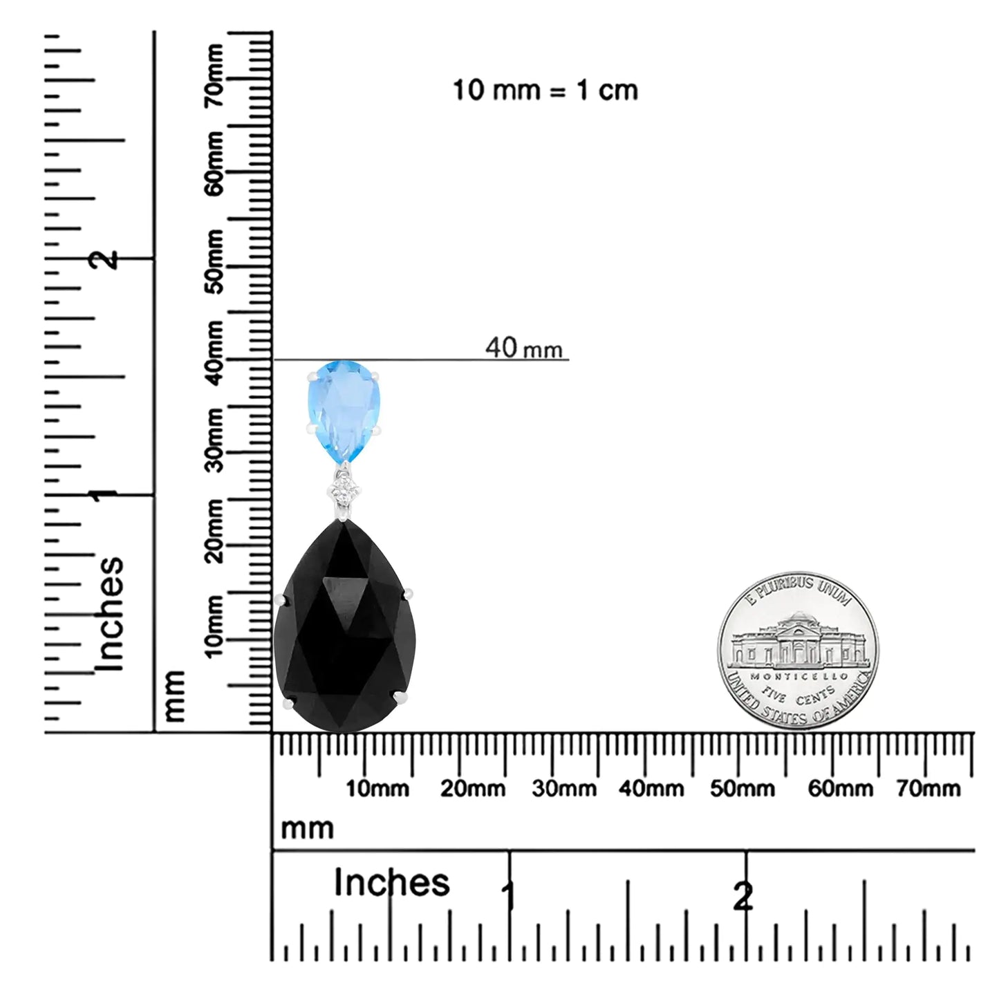 18K White Gold Diamond Accent and Pear Cut Sky Blue Topaz and Pear Cut Black Onyx Dangle Drop 18" Pendant Necklace (G-H Color, SI1-SI2 Clarity)