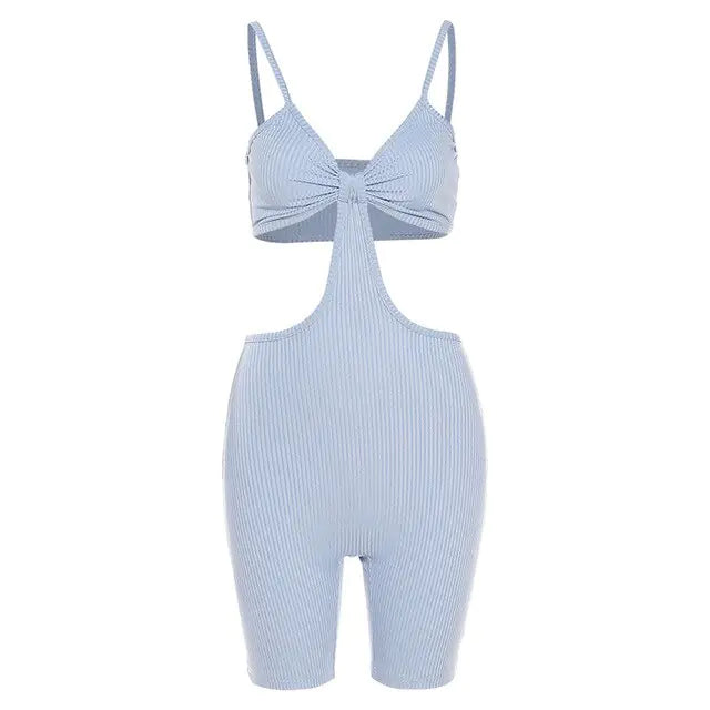 Hollow Out Spaghetti Strap Bodysuits