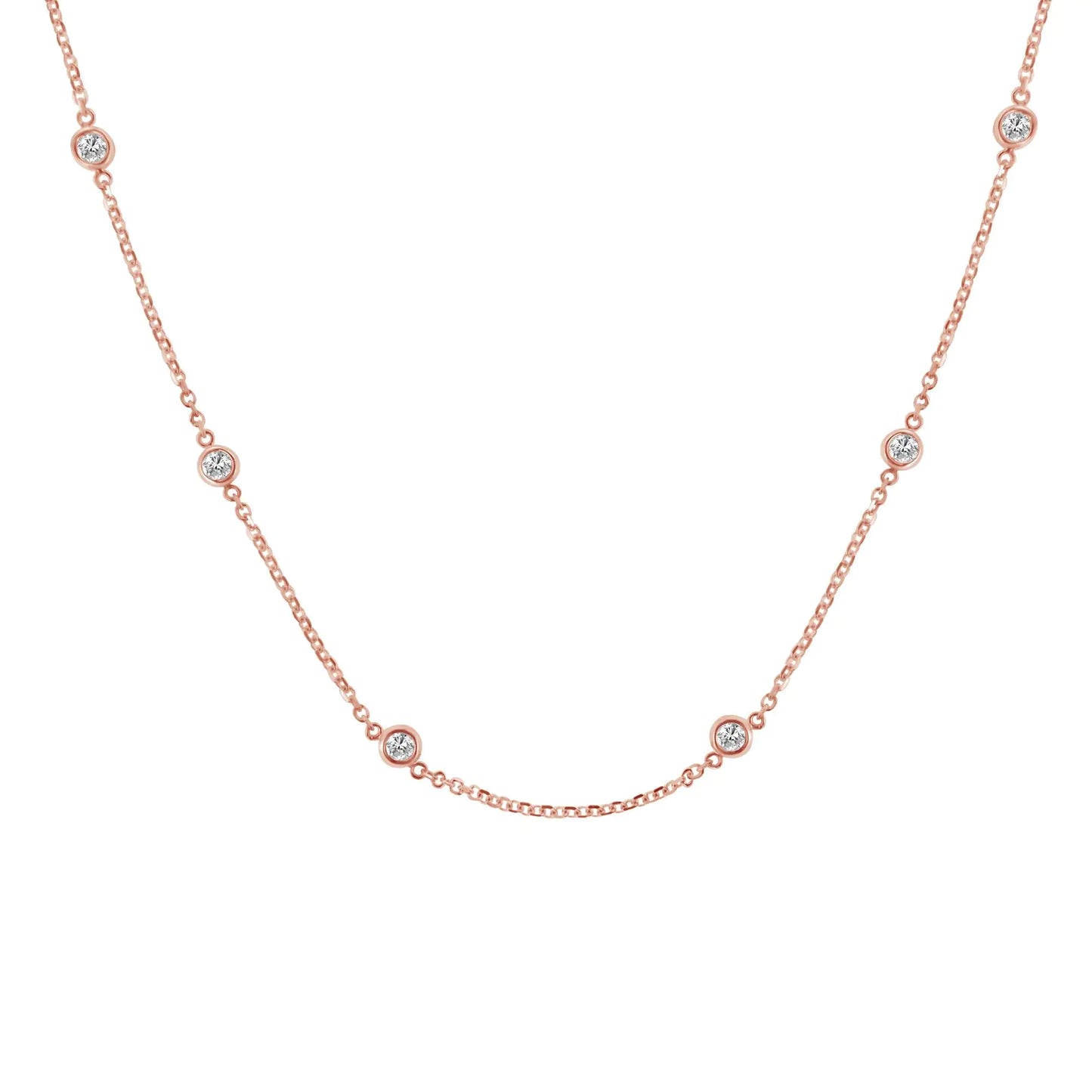 14K Gold 1ct TDW Diamond Station Necklace (H-I, SI2-I1)