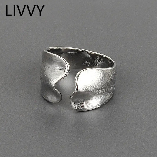 LIVVY Silver Color Irregular Geometric Wave Ring