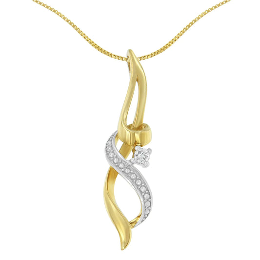 Espira 10K Yellow Gold 1/20 cttw Round Cut Diamond Accent Swirl Pendant Necklace (H-I, I1-I2)