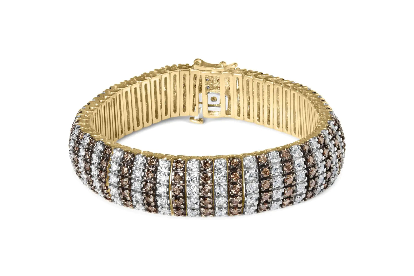 10K Yellow Gold 10 CTW 1/3 Cttw Alternating Coco Color and White Diamond 5 Row Tennis Bracelet (Brown/H-I Color, SI1-SI2 Clarity) - Size 7.25