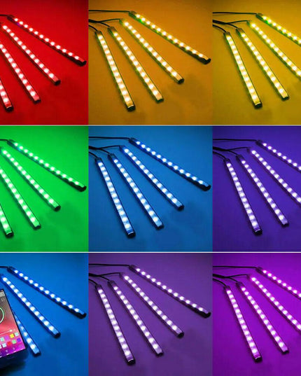 4X 48LED RGB Car Interior Atmosphere Light Strip Bar Bluetooth APP Music Control