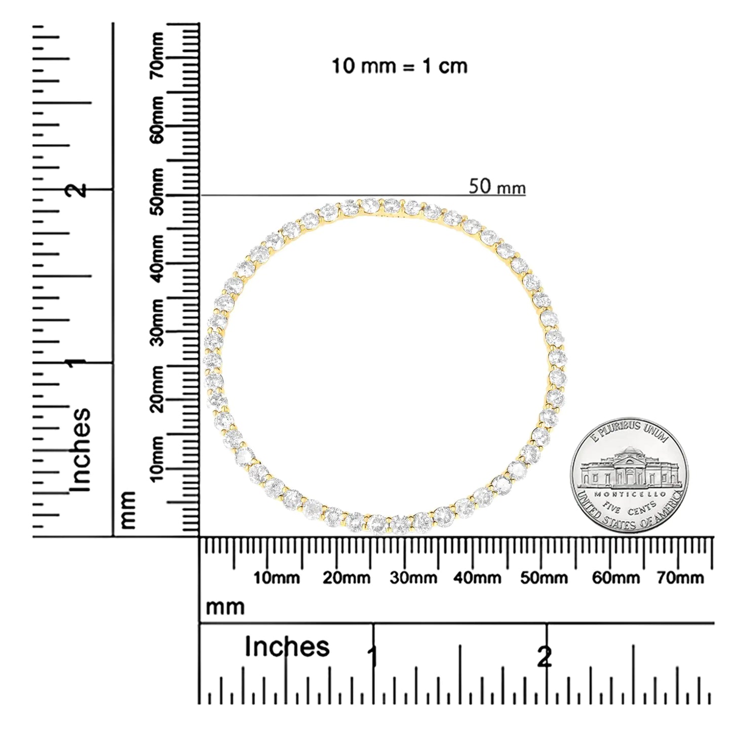 10K Yellow Gold Plated .925 Sterling Silver 4 Cttw Diamond Circle Hoop 18" Pendant Necklace (J-K Color, I1-I2 Clarity)