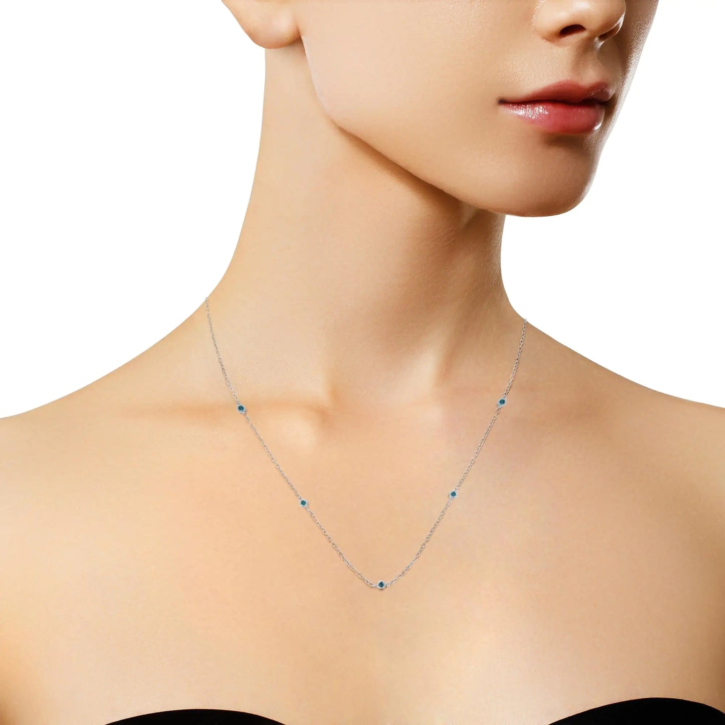 .925 Sterling Silver 1/2 Cttw Treated Fancy Blue Diamond Station Necklace (I2-I3 Clarity) - 18”