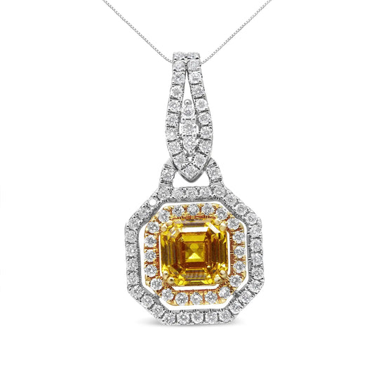 18K White and Yellow Gold Diamond Accent and Round Yellow Citrine and Pear Cut Black Onyx Dangle Drop 18" Pendant Necklace (G-H Color, SI1-SI2 Clarity)