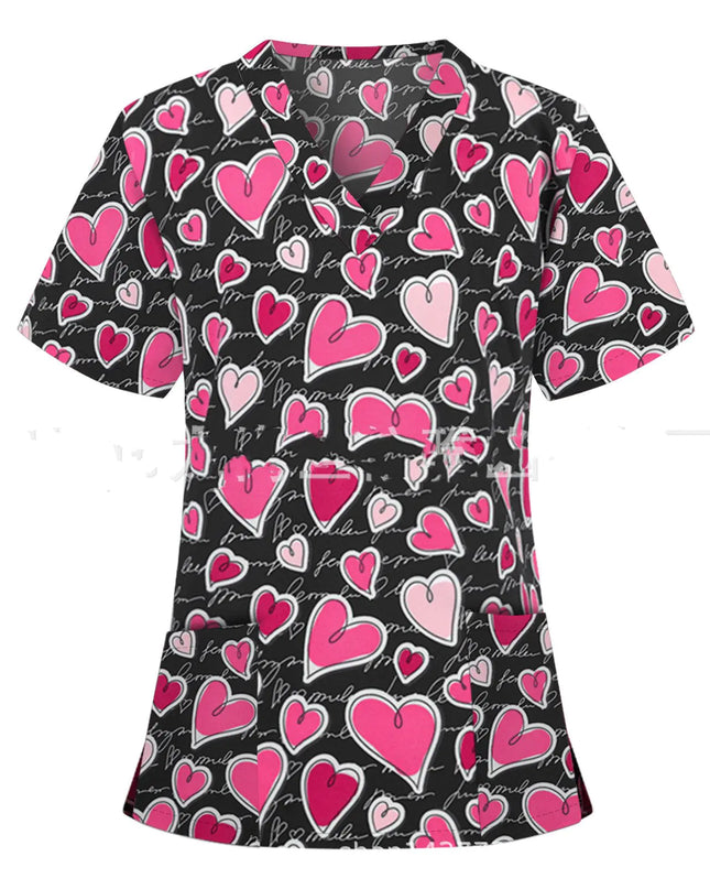 Nurse Uniform Pocket V-Neck Short-Sleeved T-Shirt