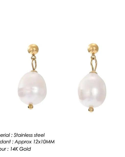 Pearl Dangle Earrings Stainless Steel Gold