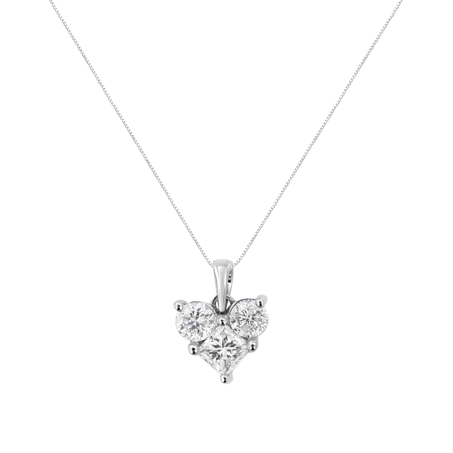 10K White Gold 1.0 Cttw Round-Cut and Princess-Cut Diamond Heart Shaped 18" Pendant Necklace (H-I Color, SI2-I1 Clarity)