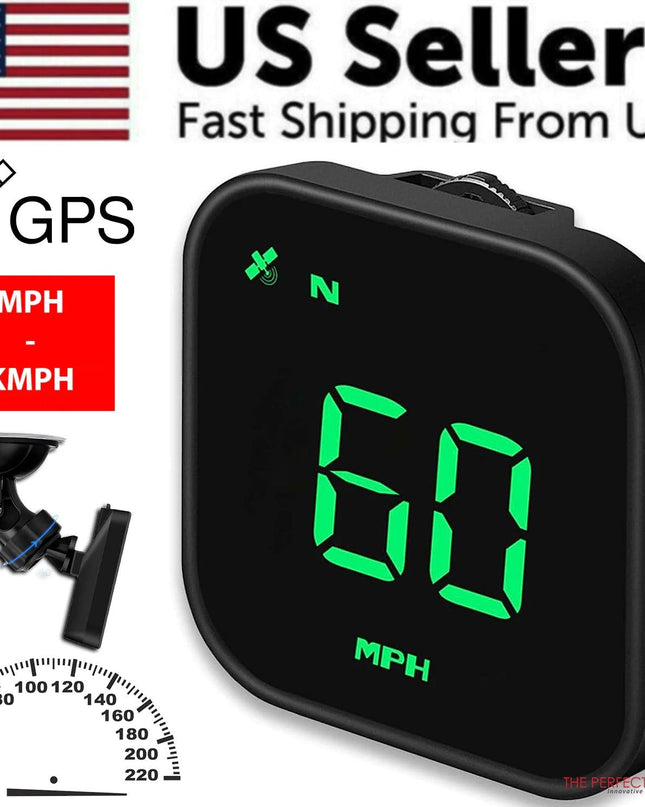 Digital Car HUD GPS Speedometer Head Up Display MPH KMH Compass Overspeed Alarm