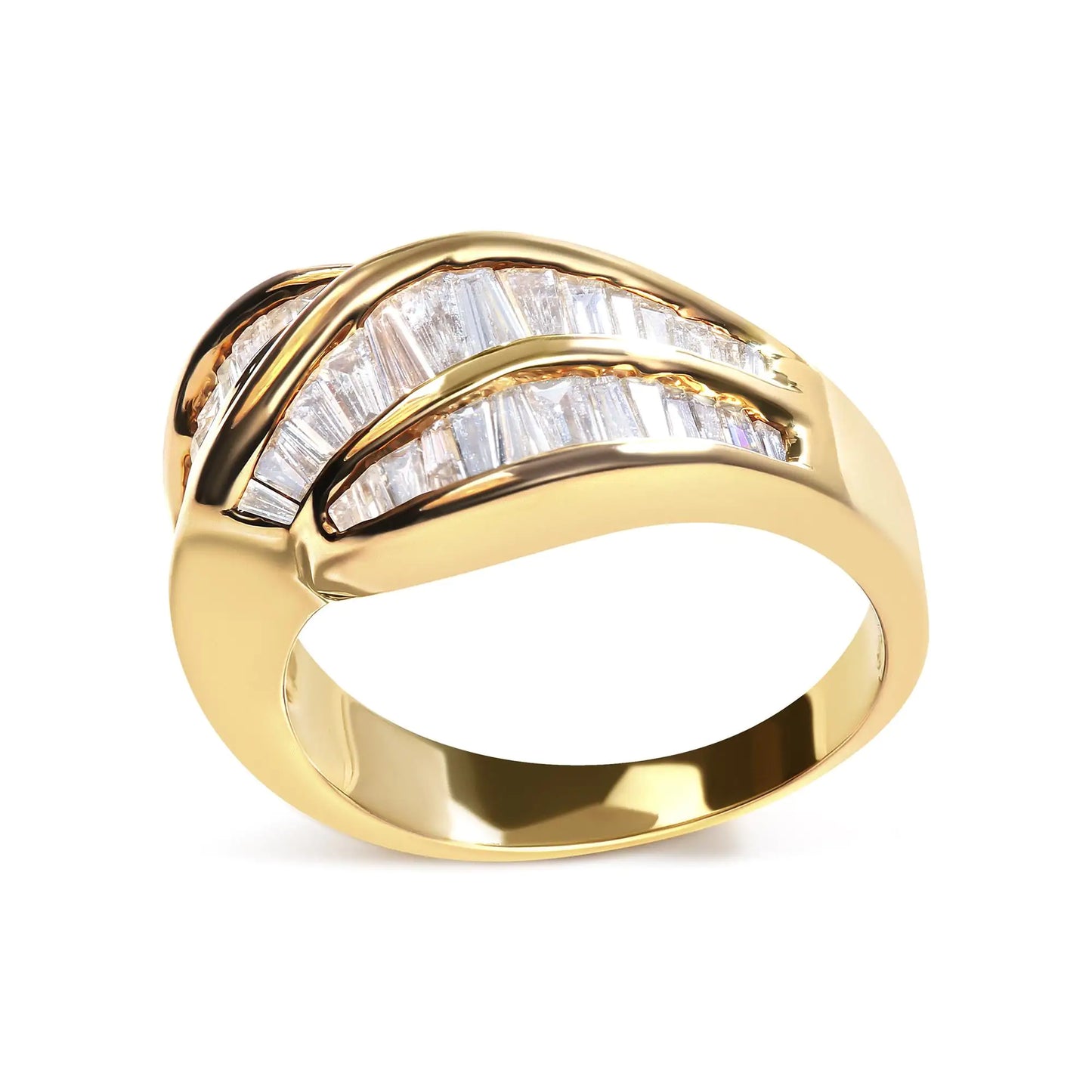 14K Yellow Gold Channel Set 1 1/3 Cttw Diamond Swirl and Weave Ring Band (H-I Color, SI1-SI2 Clarity)