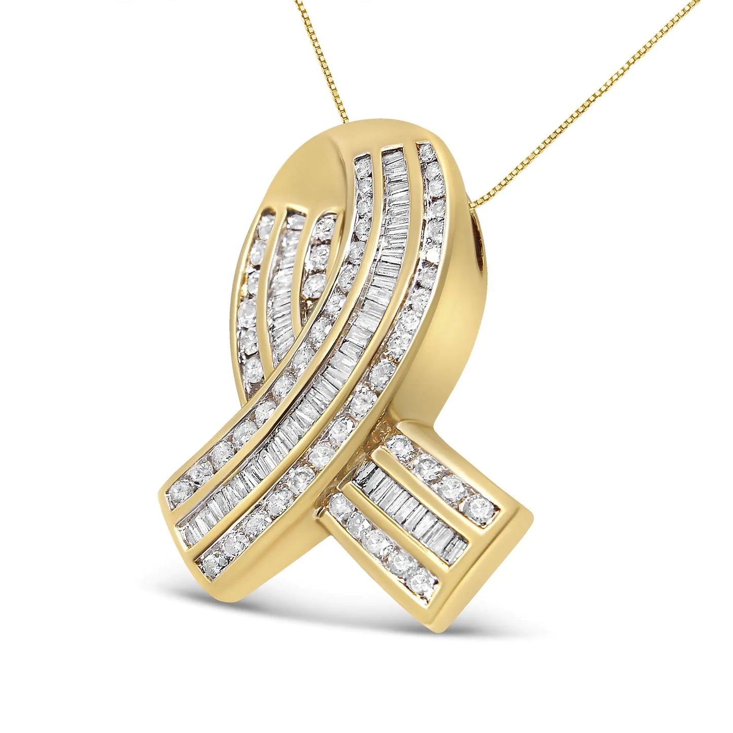 14K Yellow Gold 2 5/8 cttw Channel Set White Diamond Awareness Ribbon Pendant Necklace (G-H Color, VS1-VS2 Clarity) - NO CHAIN