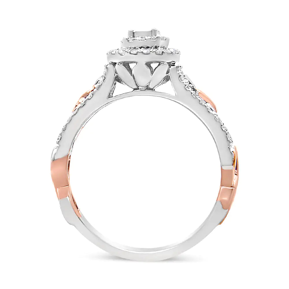 14K Rose Gold Plated .925 Sterling Silver 1/2 Cttw Round Diamond Double Frame Cross-Over Split Shank Engagement Ring (I-J Color, I2-I3 Clarity)