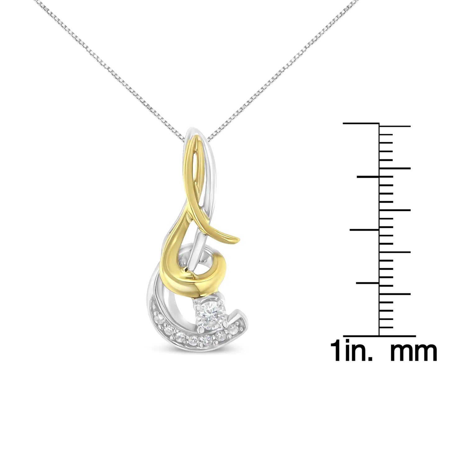 Espira 10K Two-Tone Yellow & White Gold 1/10 Cttw Round Brilliant-Cut Diamond Spiral 18" Pendant Necklace (J-K Color, I2-I3 Clarity)