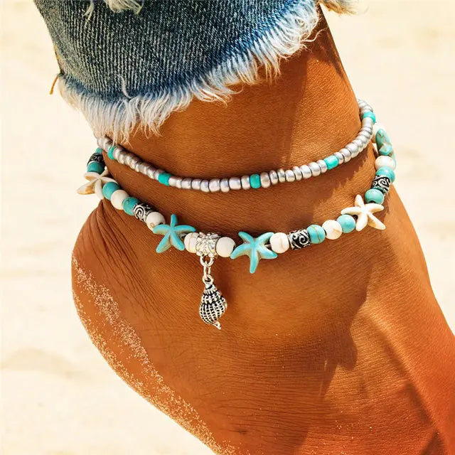 Sea Shell Beads Multilayer Anklets