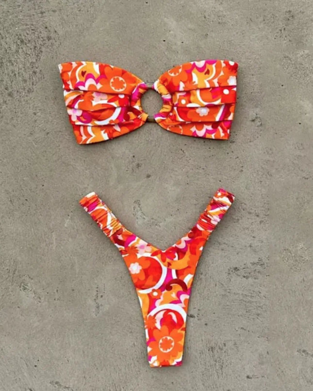 Women's Printed Pleated Bikini