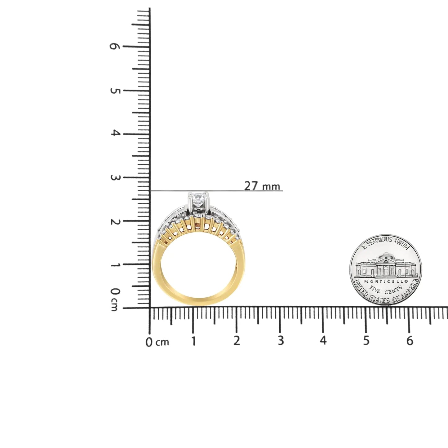 14K Yellow and White Gold 1 1/2 Cttw Round and Princess-Cut Diamond Band Ring (H-I Color, SI2-I Clarity)