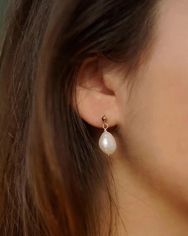 Pearl Dangle Earrings Stainless Steel Gold