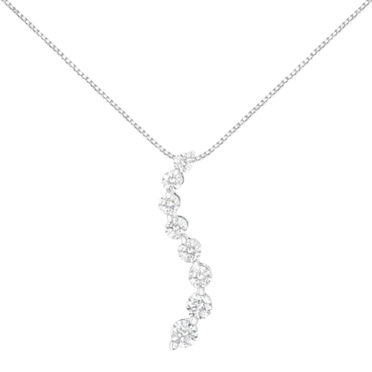 AGS Certified 14k White Gold 3.0 Cttw Baguette and Brilliant Round-Cut Diamond Journey 18" Pendant Necklace (F-G Color, I1-I2 Clarity)