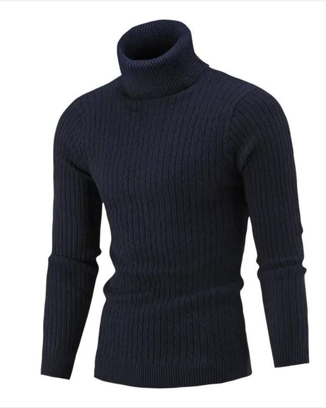 Men's Slim-Fit Knitted Turtleneck Sweater - Solid Color