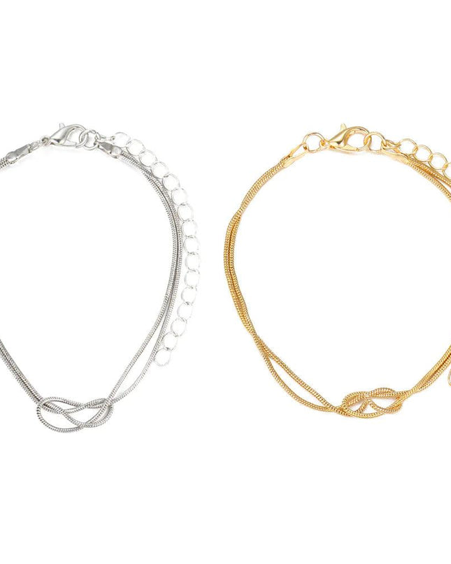 Knotted Gold and Silver Couple Bracelets