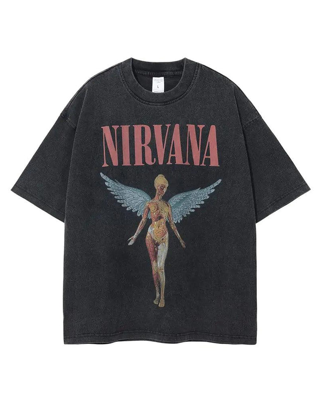 Vintage Angel Print Grunge Oversized Tshirts Men