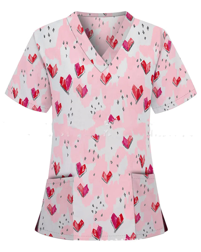 Nurse Uniform Pocket V-Neck Short-Sleeved T-Shirt