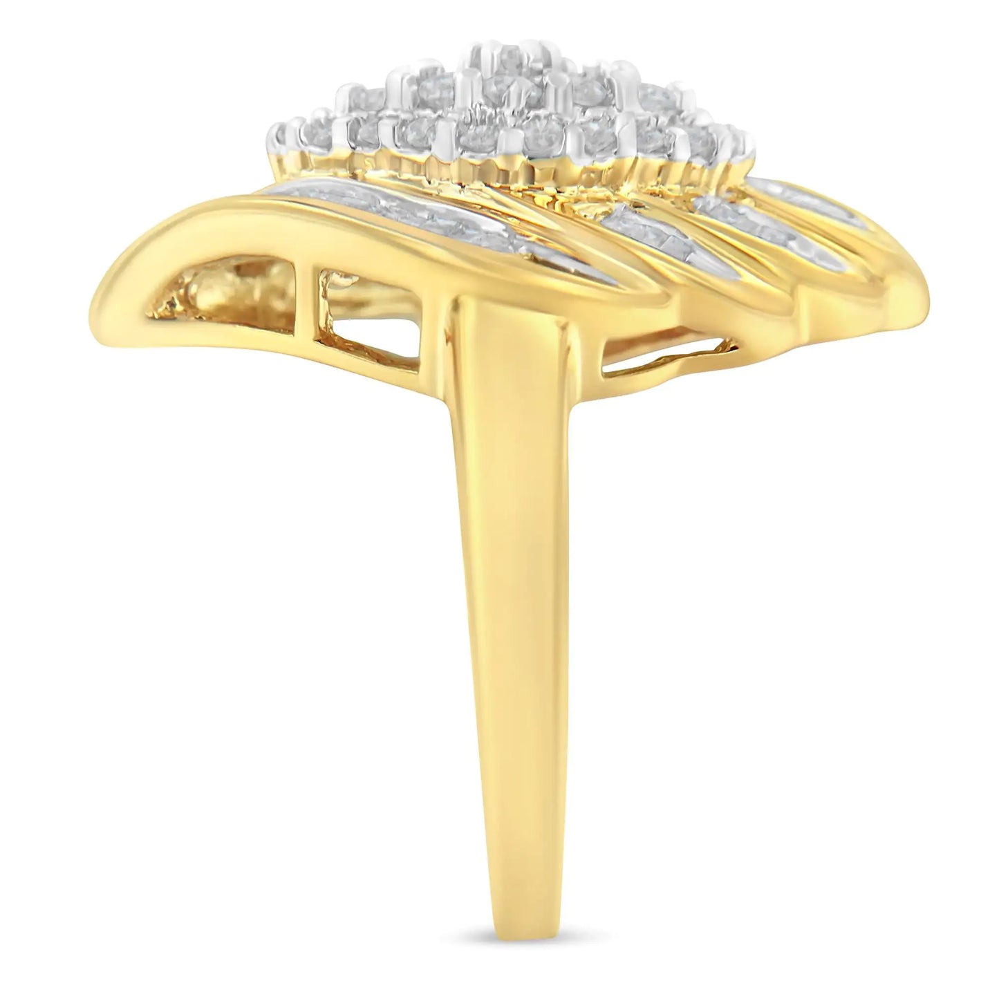 10K Yellow Gold Plated .925 Sterling Silver Diamond Cocktail Ring (3/4 Cttw, I-J Color, I2-I3 Clarity)