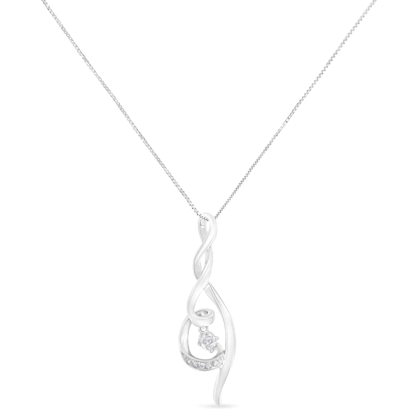 Espira 10K White Gold 1/10 cttw Diamond Swirl Pendant Necklace (I-J, I1-I2)