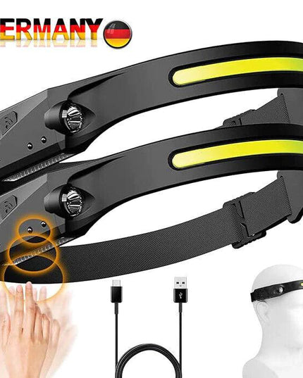 2-Pack COB LED Headlamp with Motion Sensor and USB-C Charging
