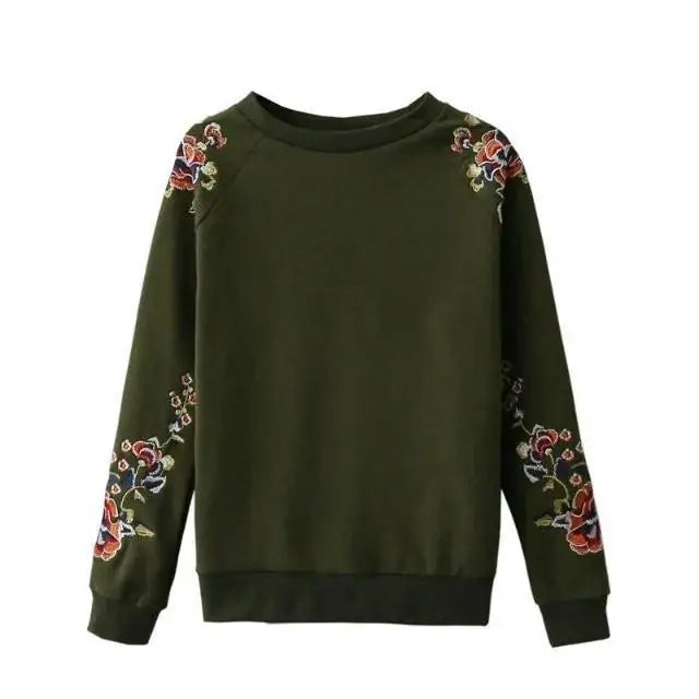 Army Green Embroidered Sweater