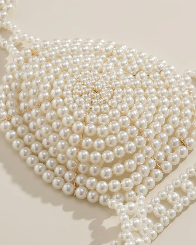 White Beaded Pearl Corset Bra