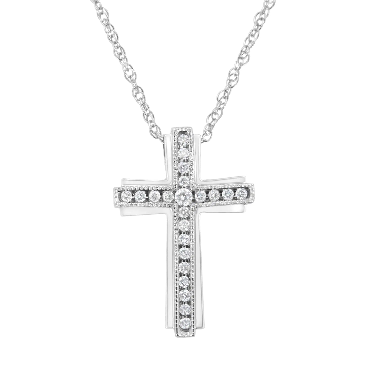 .925 Sterling Silver 1/4 cttw Lab Grown Diamond Cross Pendant Necklace (F-G Color, VS2-SI1 Clarity)