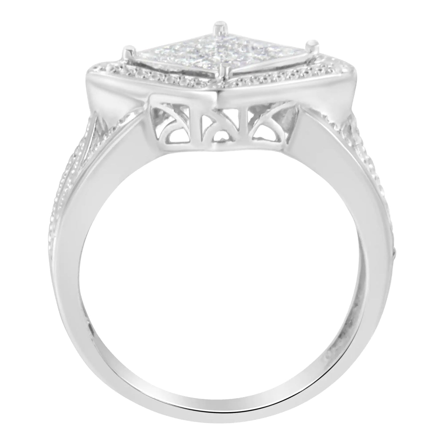 .925 Sterling Silver 2/5 Cttw Princess Cut Diamond Square On Point Cluster Composite Cocktail Ring (H-I Color, SI1-SI2 Clarity)