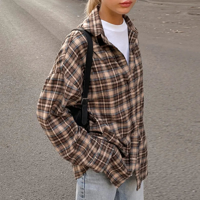 Women's Contrast Color Check Shirt