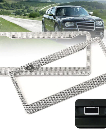 2PCS Bling License Plate Frame Glitter Crystal Sparkling Rhinestone Diamond Caps