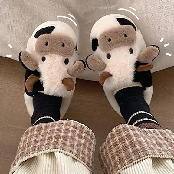 Fluffy Warm Plush Slippers Cartoon Cow